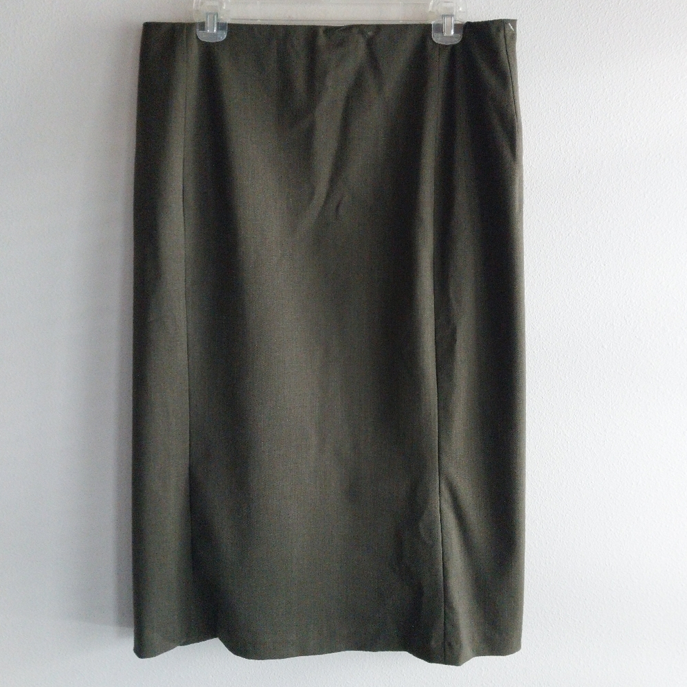 Lauren Ralph Lauren Y2K Olive Green Wool Blend Side Zip Midi Skirt